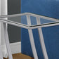 HomeRoots 15.75" x 12" x 24" Metal Tempered Glass Accent Table With Silver and Clear Finish
