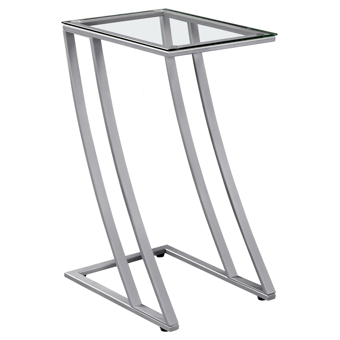 HomeRoots 15.75" x 12" x 24" Metal Tempered Glass Accent Table With Silver and Clear Finish