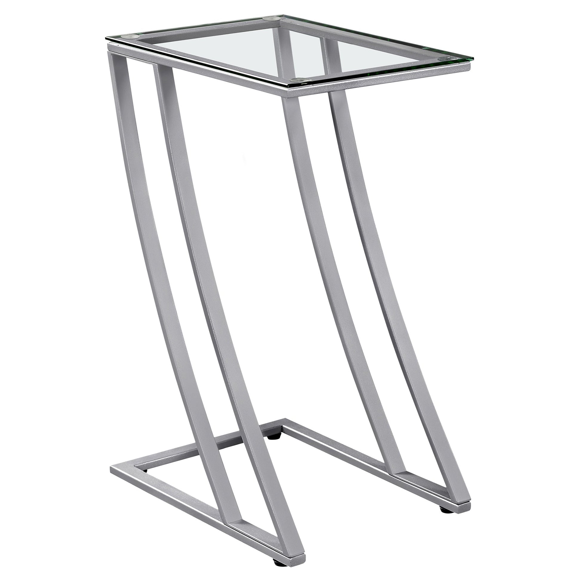 HomeRoots 15.75" x 12" x 24" Metal Tempered Glass Accent Table With Silver and Clear Finish