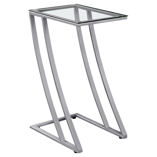 HomeRoots 15.75" x 12" x 24" Metal Tempered Glass Accent Table With Silver and Clear Finish