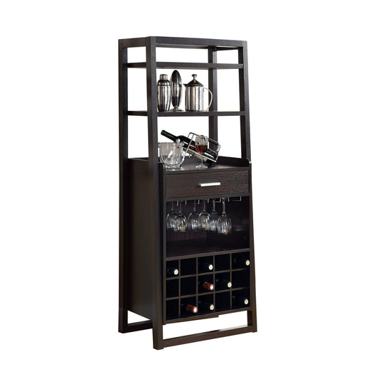 HomeRoots 15.75" x 24" x 60" Cappuccino Particle Board Hollow Core Ladder Style Home Bar