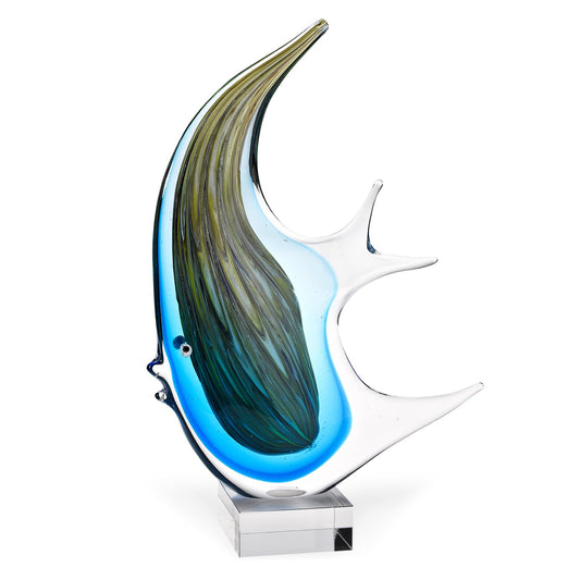 HomeRoots 16 Blue Giant Angel Fish Art Glass