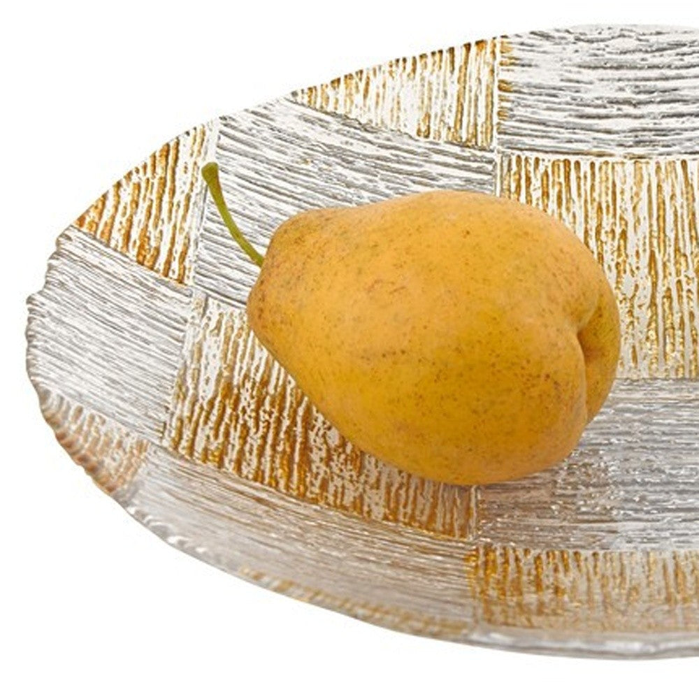 HomeRoots 16" Cubes Hand Decorated Glass Bowl With Silver and Gold Finish