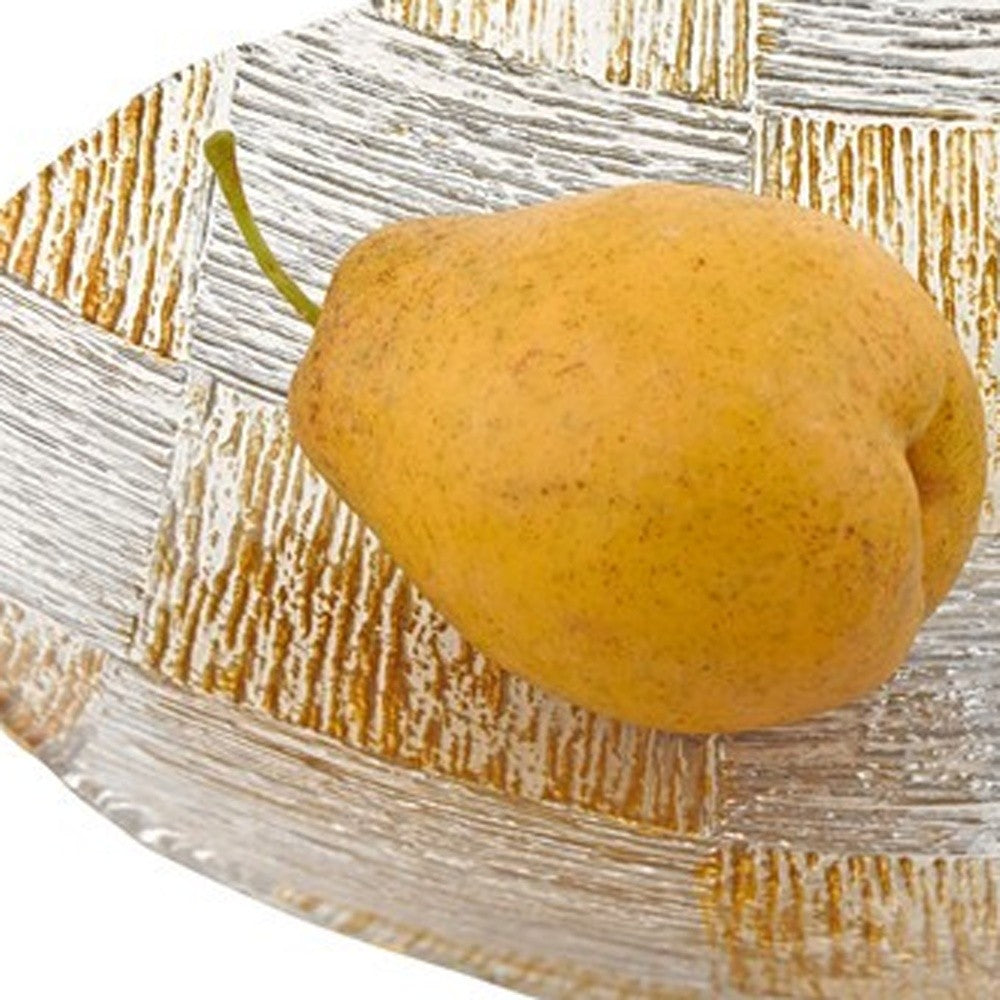 HomeRoots 16" Cubes Hand Decorated Glass Bowl With Silver and Gold Finish