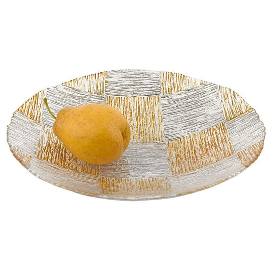 HomeRoots 16" Cubes Hand Decorated Glass Bowl With Silver and Gold Finish