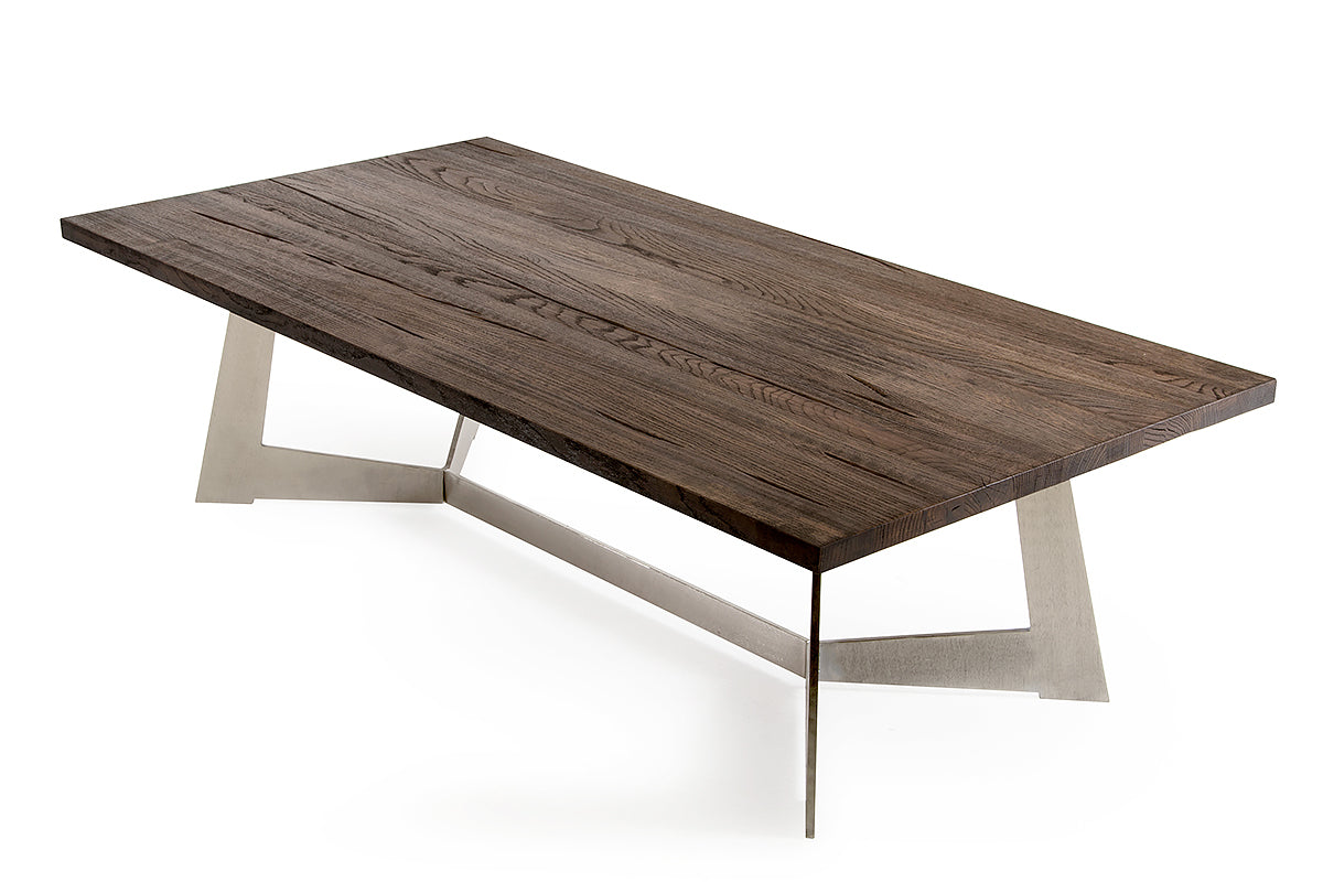 HomeRoots 16" Dark Aged Oak Wood Veneer and Steel Coffee Table