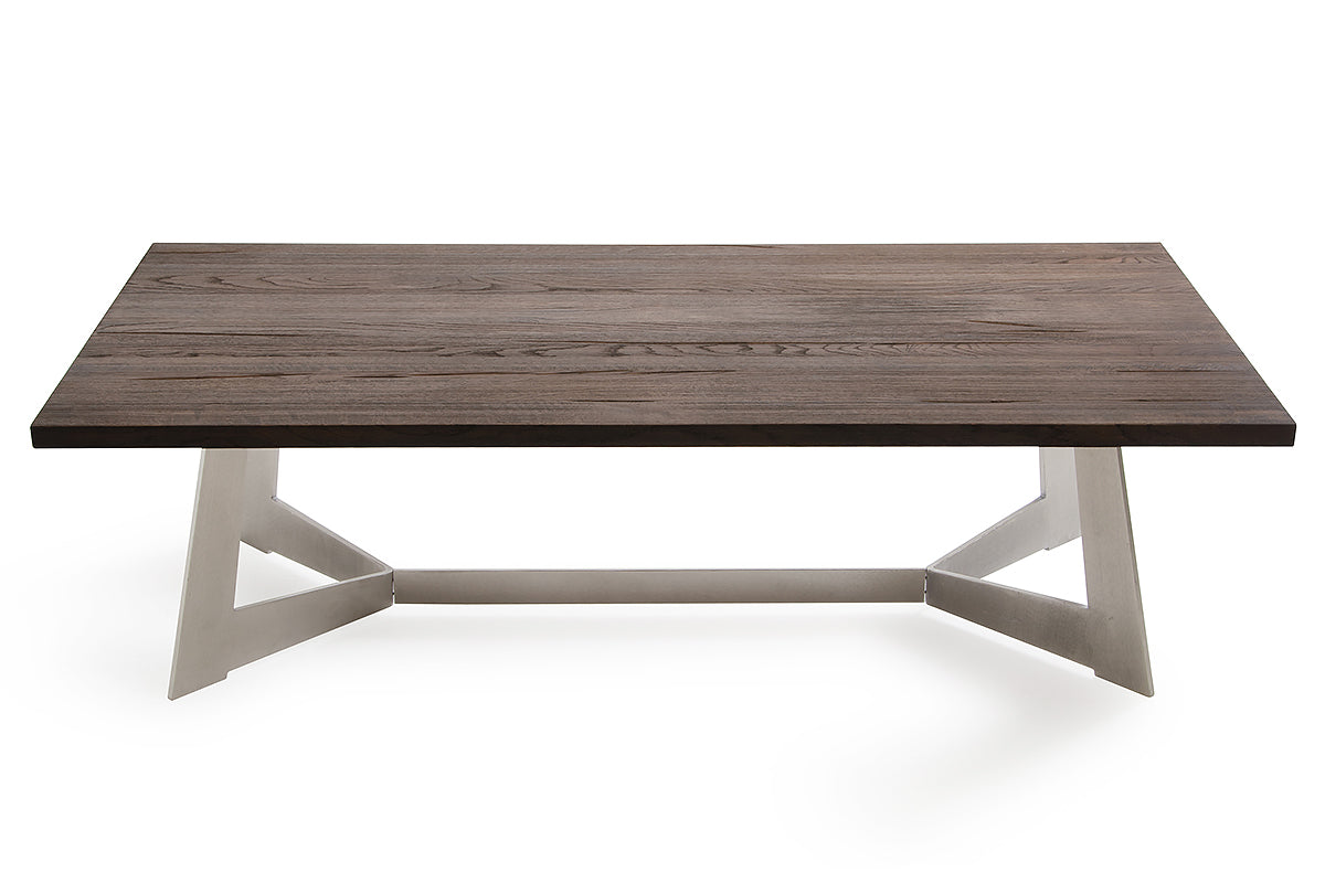 HomeRoots 16" Dark Aged Oak Wood Veneer and Steel Coffee Table