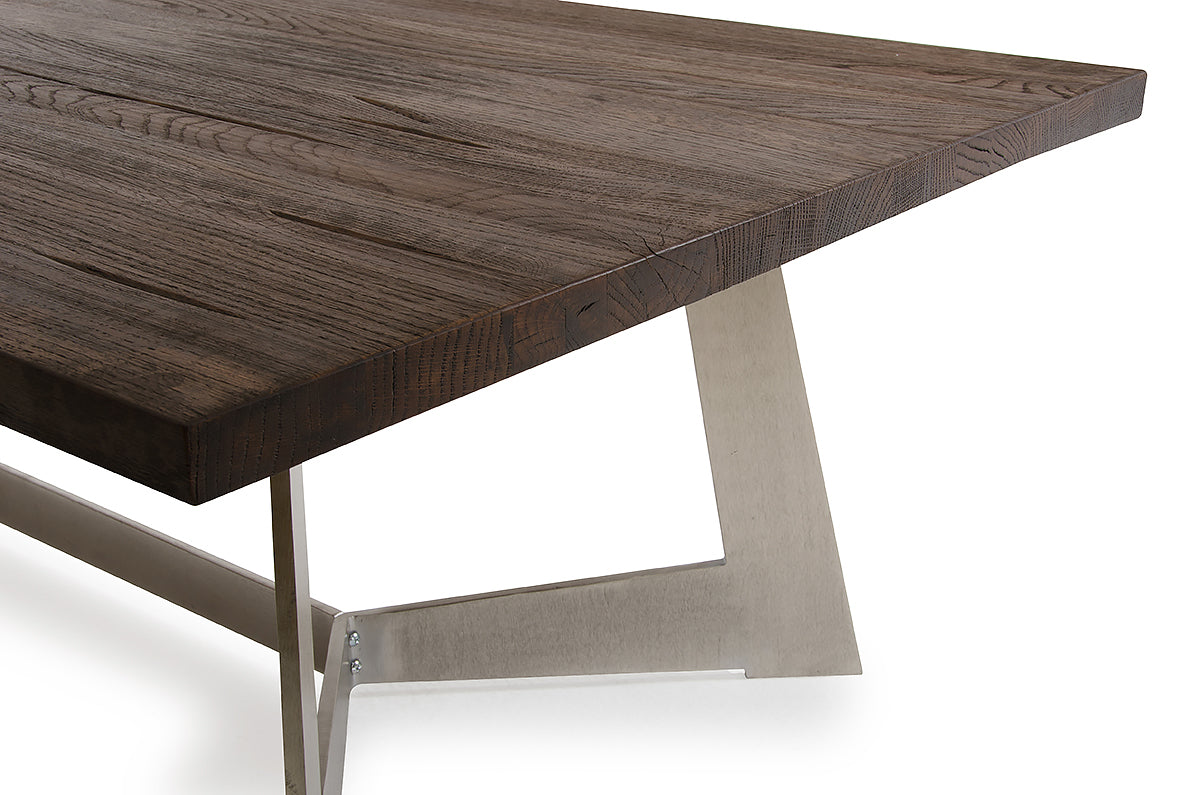 HomeRoots 16" Dark Aged Oak Wood Veneer and Steel Coffee Table