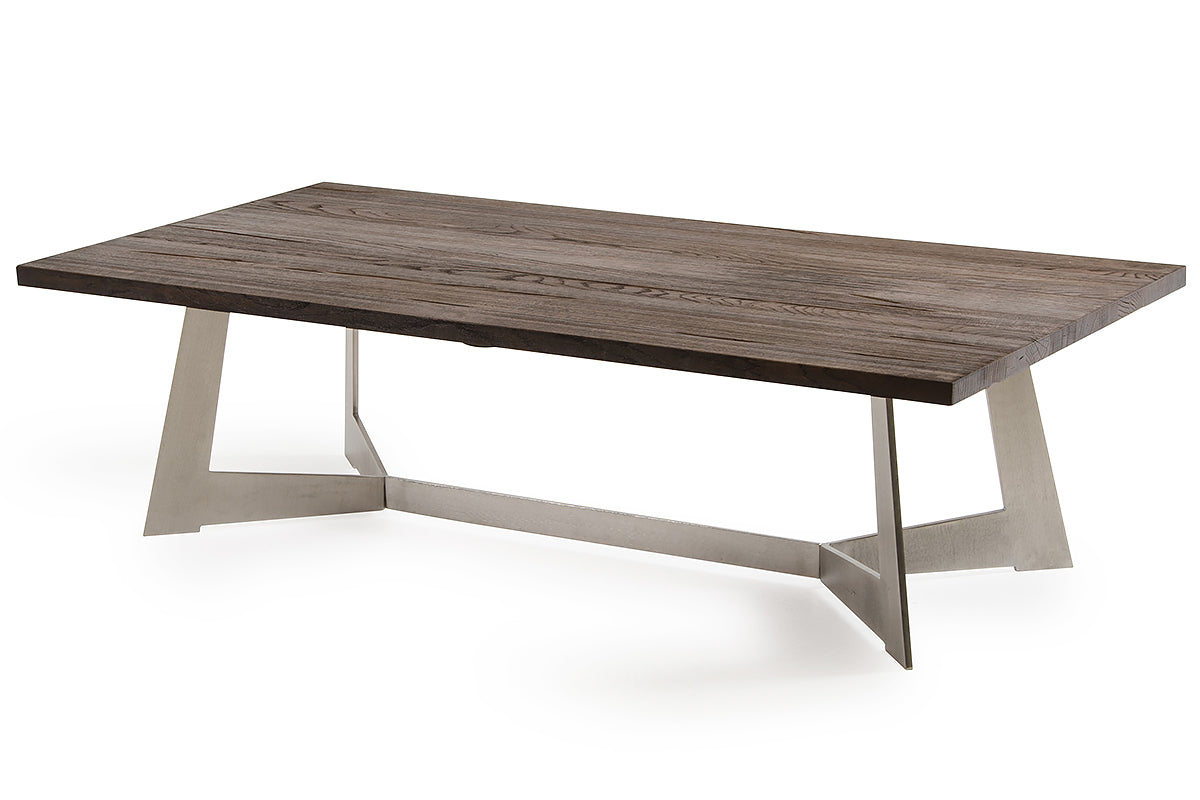 HomeRoots 16" Dark Aged Oak Wood Veneer and Steel Coffee Table