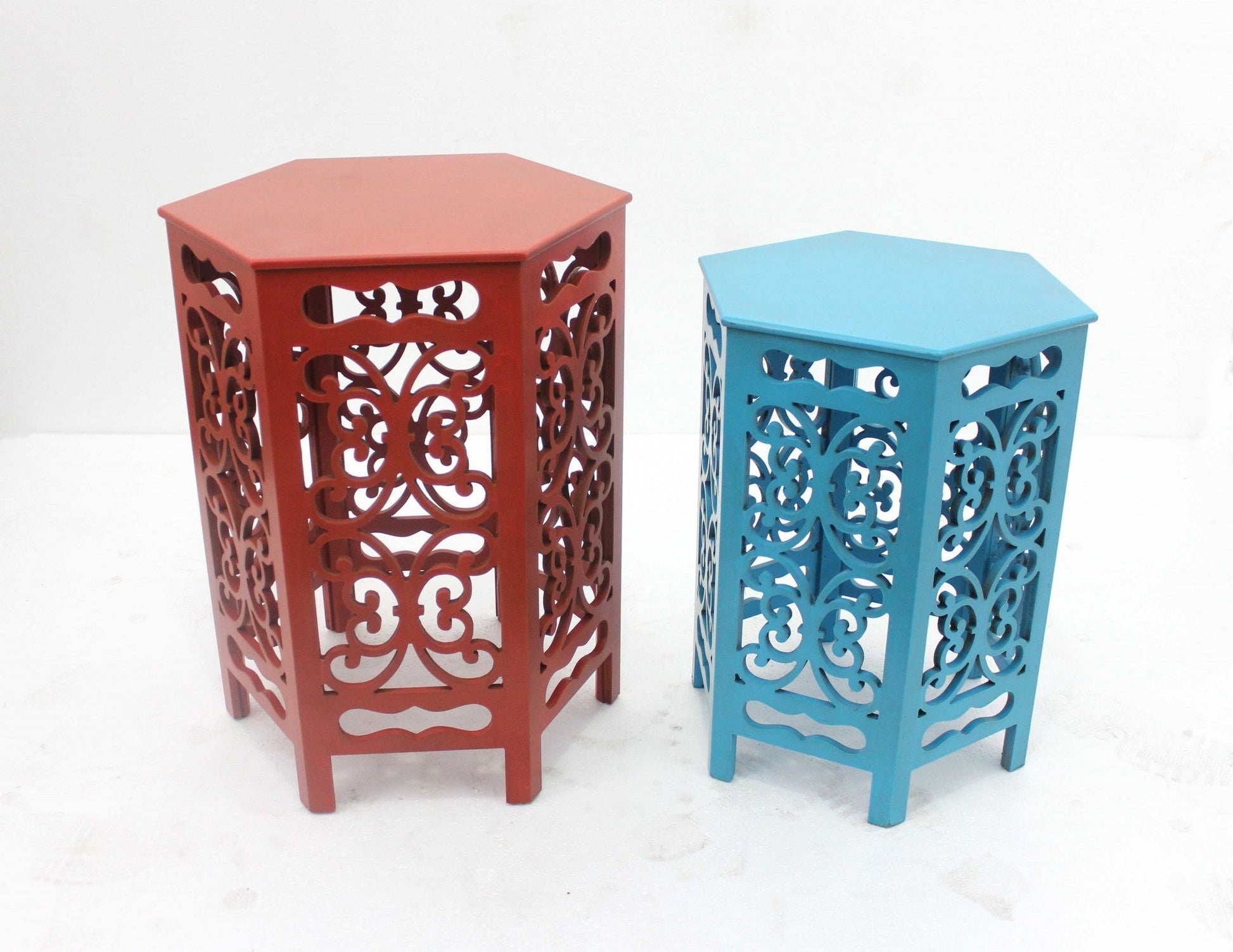 HomeRoots 16" End Tables Set in Red Finish