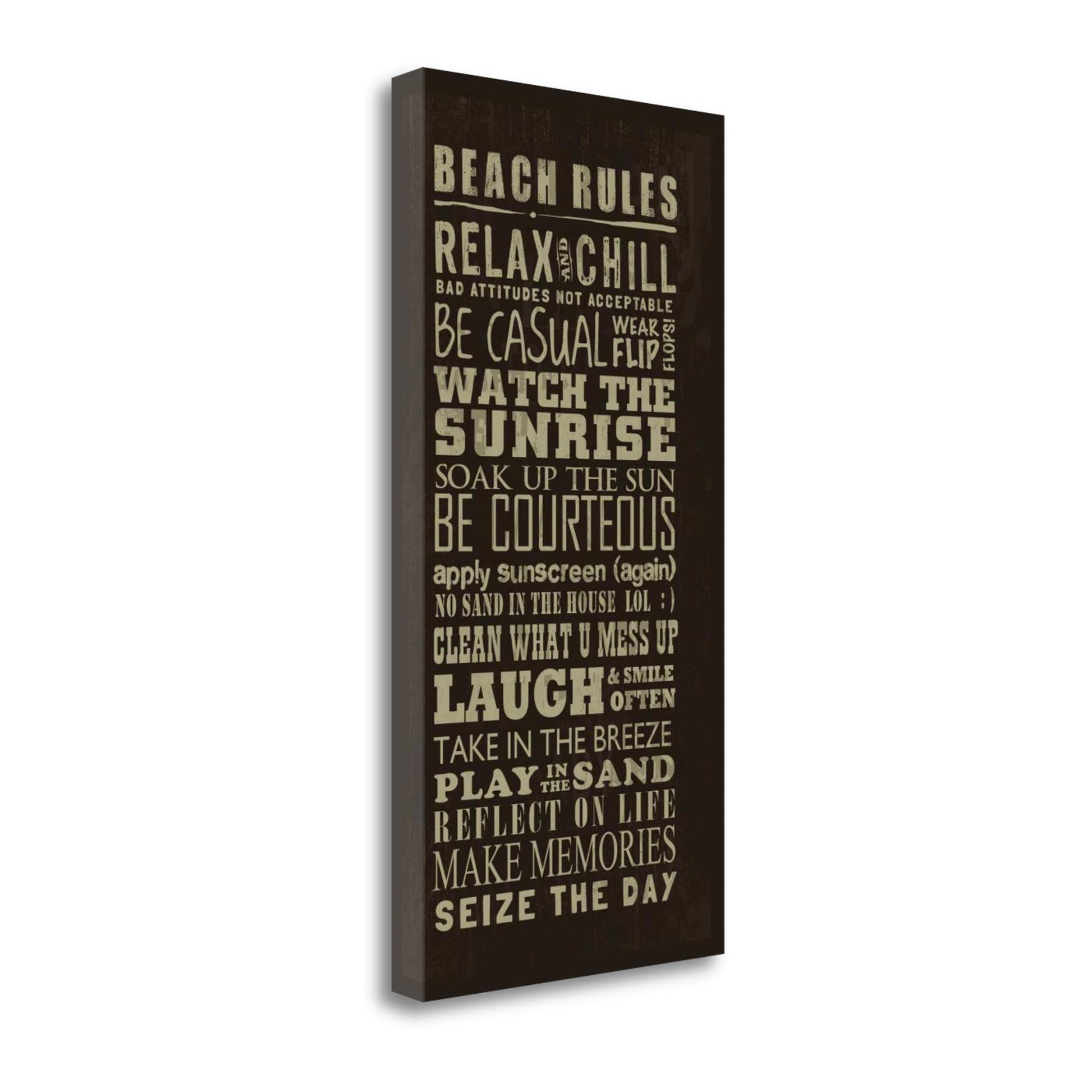 HomeRoots 16" Fun Beach Rules Sign Giclee Print on Gallery Wrap Canvas Wall Art