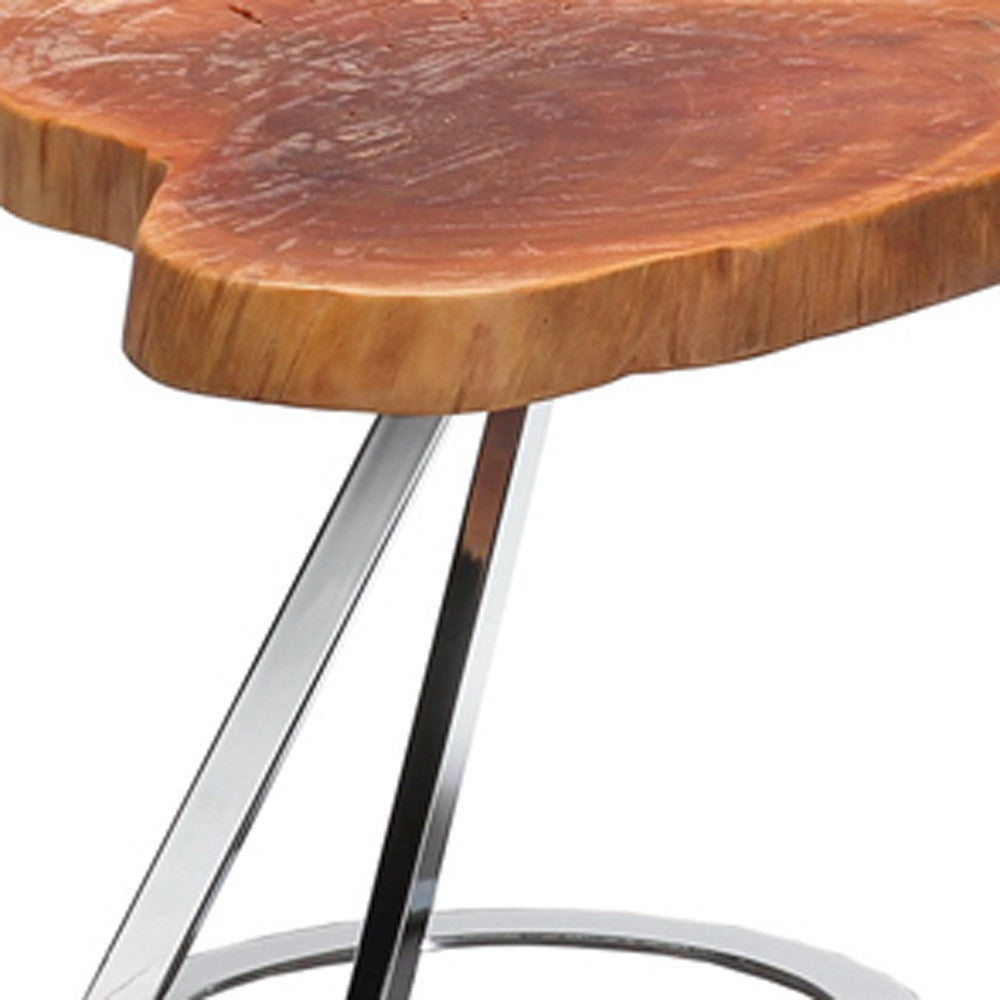 HomeRoots 16" Live Edge Wood and Steel End Table