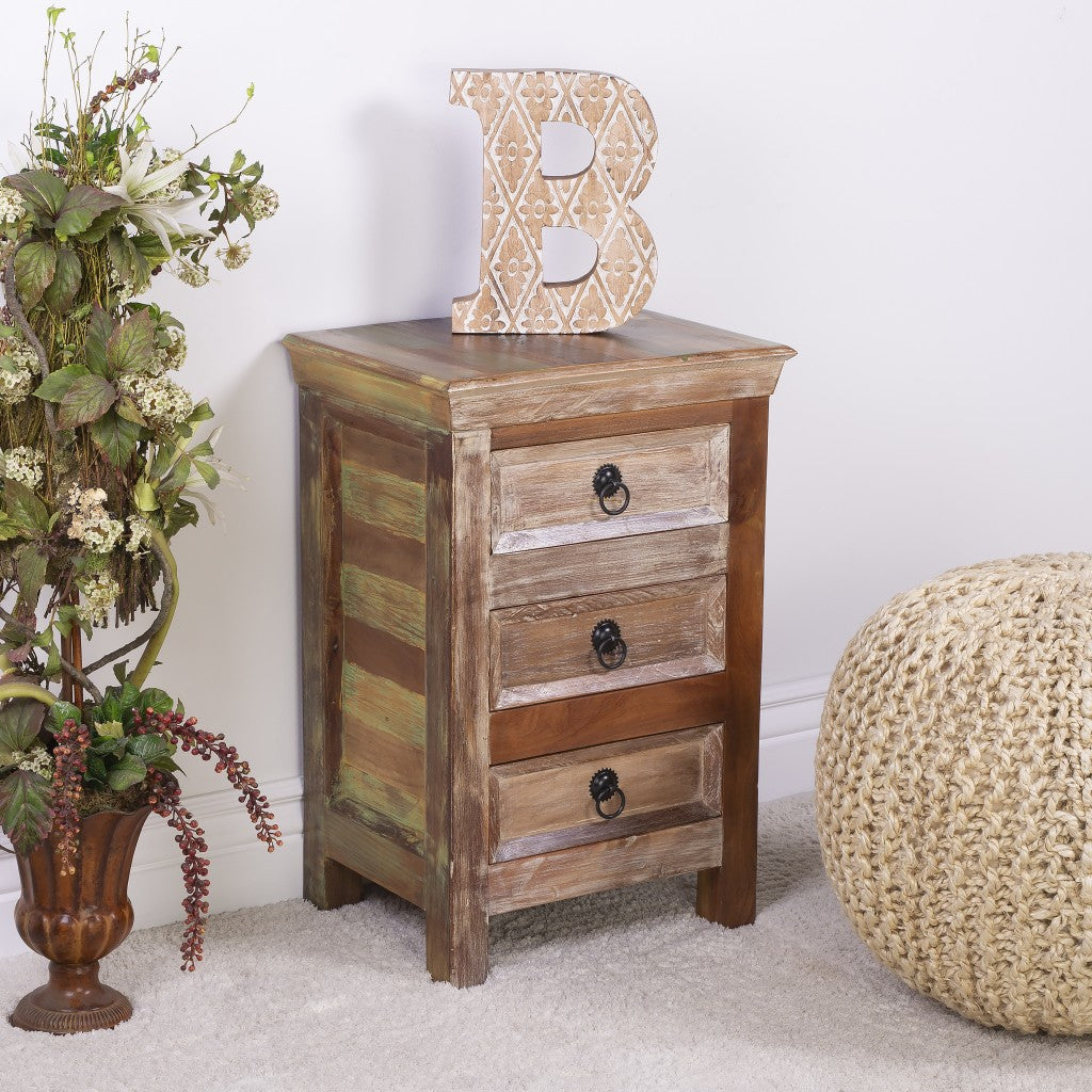 HomeRoots 16" Modern Three Drawer Accent Chest With Rustic Finish