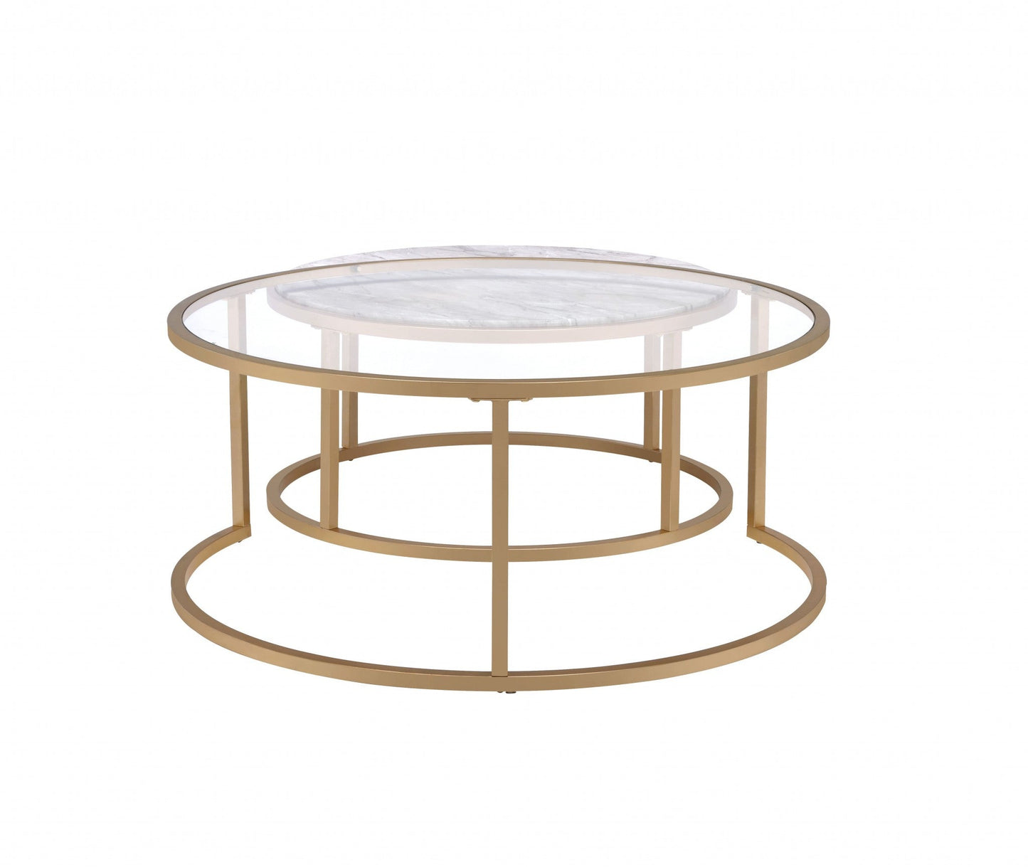 HomeRoots 16" Round Mirrored Nested Tables With Gold And Clear Glass Finish