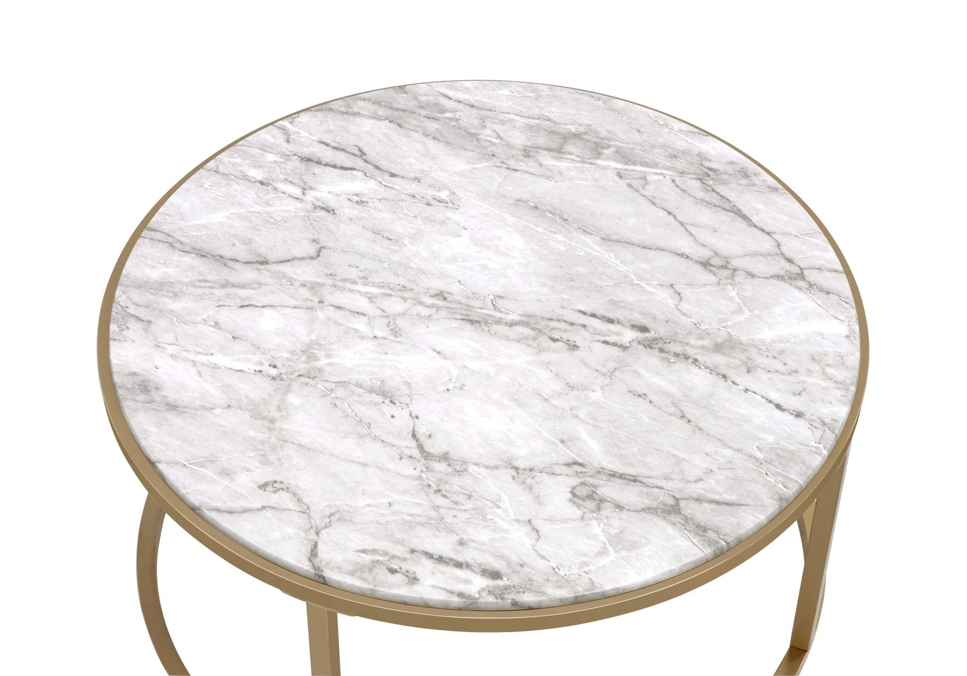 HomeRoots 16" Round Mirrored Nested Tables With Gold And Clear Glass Finish