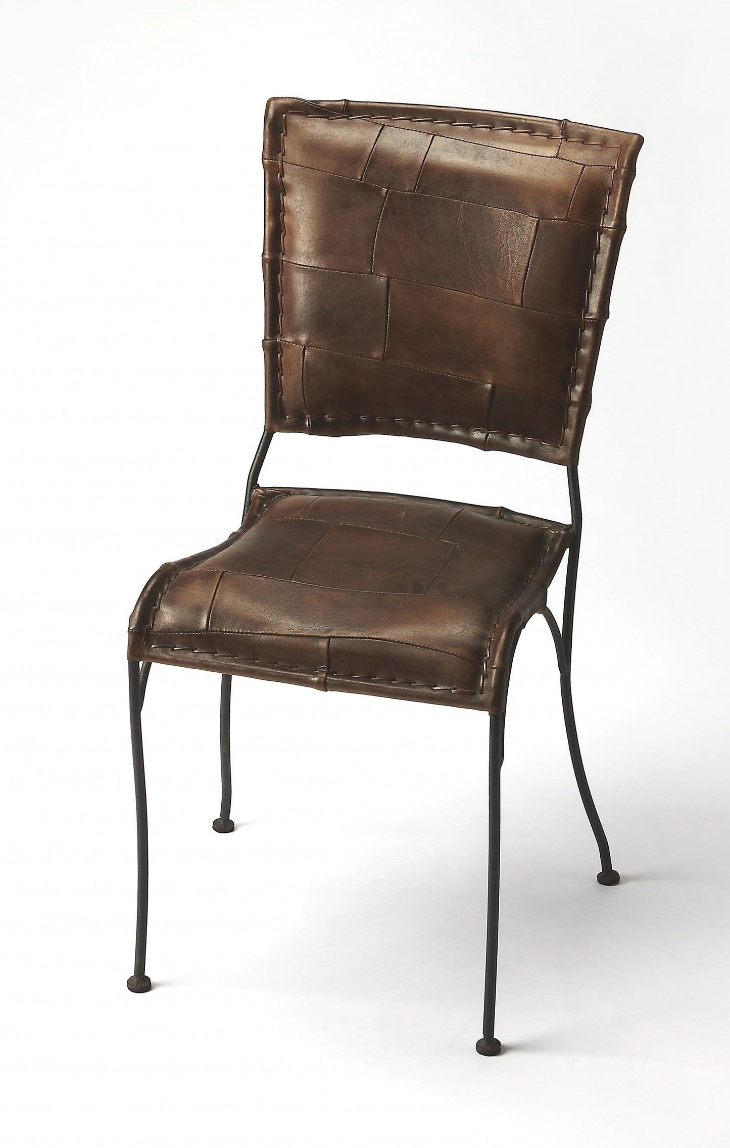 HomeRoots 16" Unique Patchwork Leather Dining Chair in Brown Finish