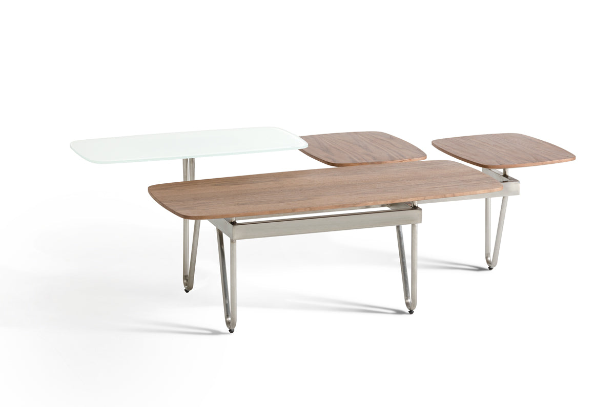 HomeRoots 16" Veneer Metal and Glass Coffee Table in Walnut Finish
