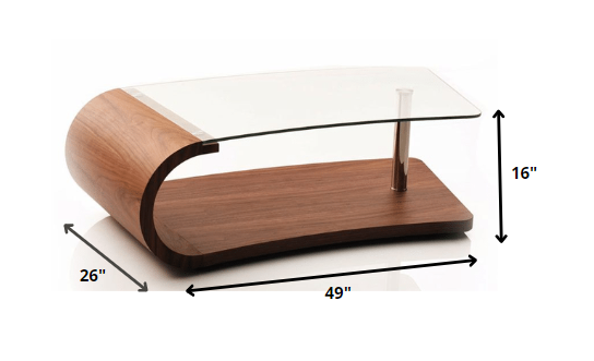 HomeRoots 16" Walnut Veneer MDF and Glass Coffee Table
