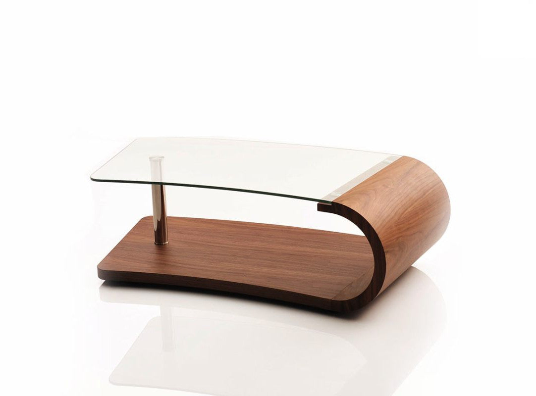 HomeRoots 16" Walnut Veneer MDF and Glass Coffee Table