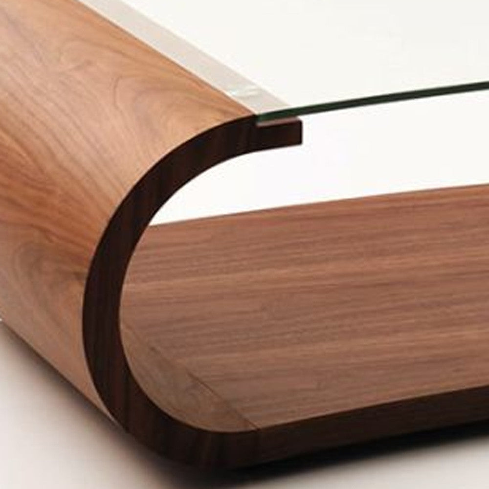 HomeRoots 16" Walnut Veneer MDF and Glass Coffee Table