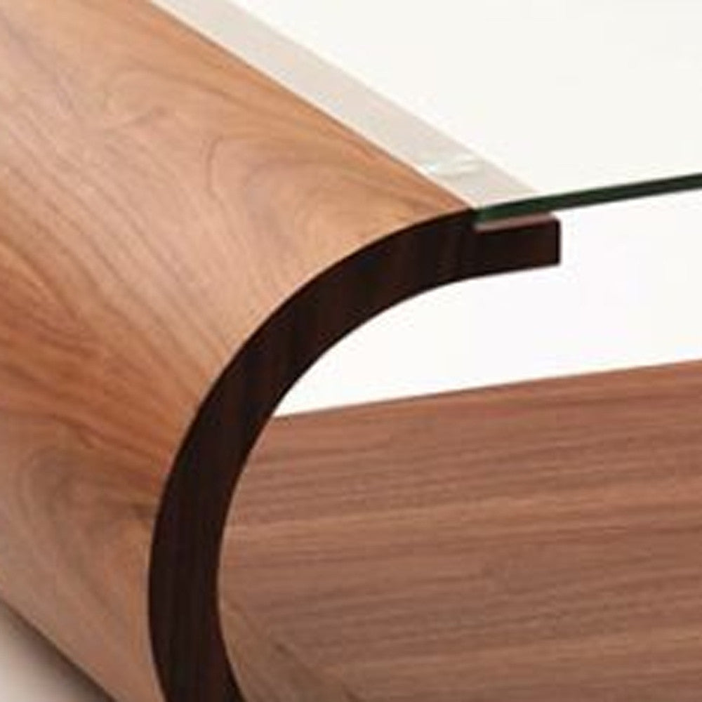 HomeRoots 16" Walnut Veneer MDF and Glass Coffee Table