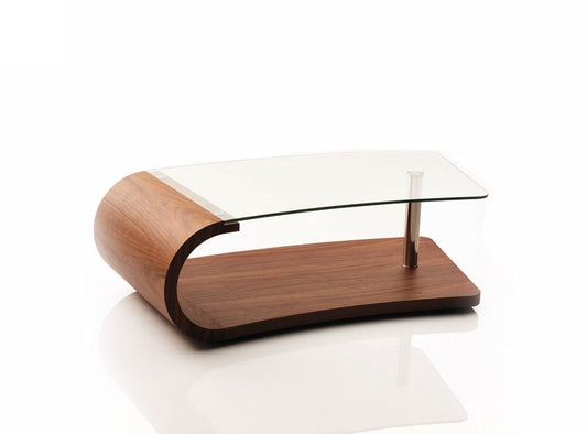 HomeRoots 16" Walnut Veneer MDF and Glass Coffee Table