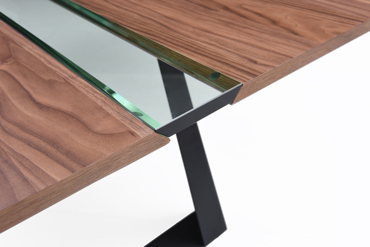 HomeRoots 16" Walnut Veneer Metal and Glass Coffee Table