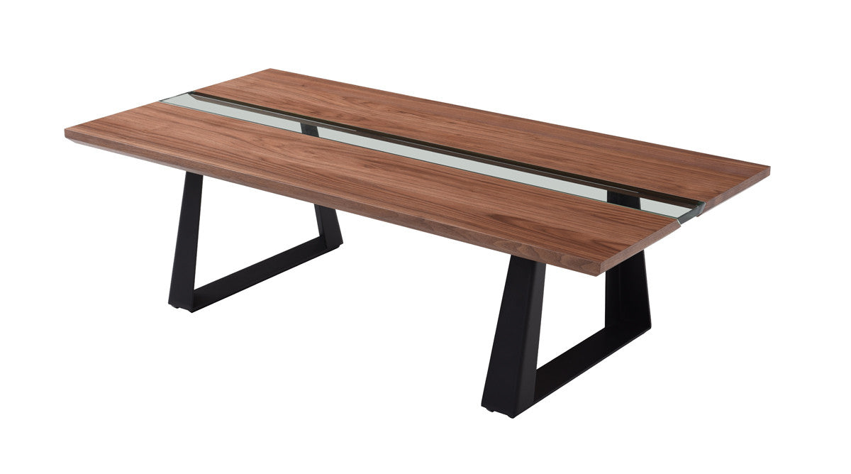 HomeRoots 16" Walnut Veneer Metal and Glass Coffee Table