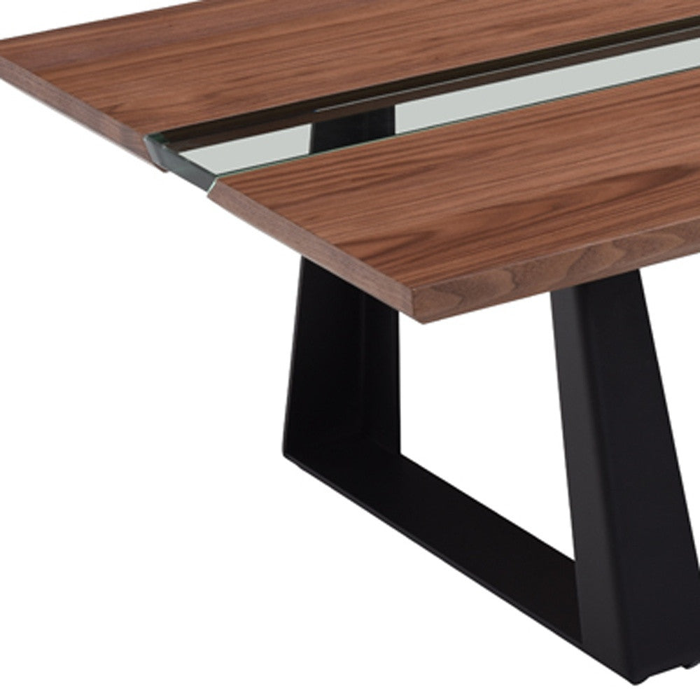 HomeRoots 16" Walnut Veneer Metal and Glass Coffee Table