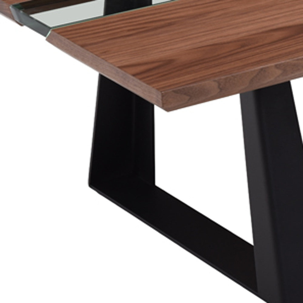 HomeRoots 16" Walnut Veneer Metal and Glass Coffee Table