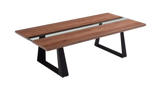 HomeRoots 16" Walnut Veneer Metal and Glass Coffee Table