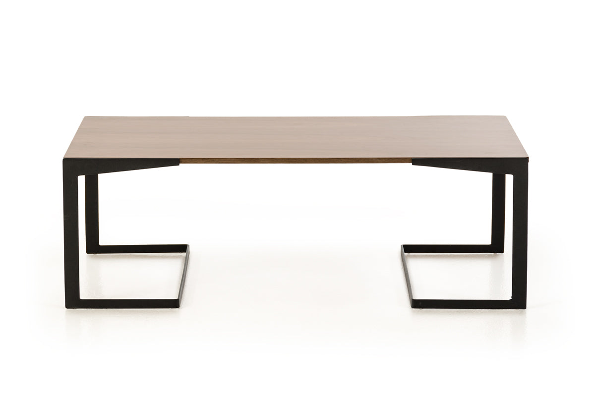 HomeRoots 16" Walnut Veneer and Metal Coffee Table