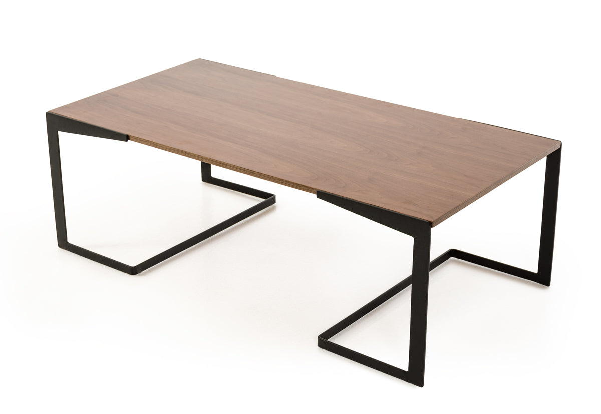 HomeRoots 16" Walnut Veneer and Metal Coffee Table