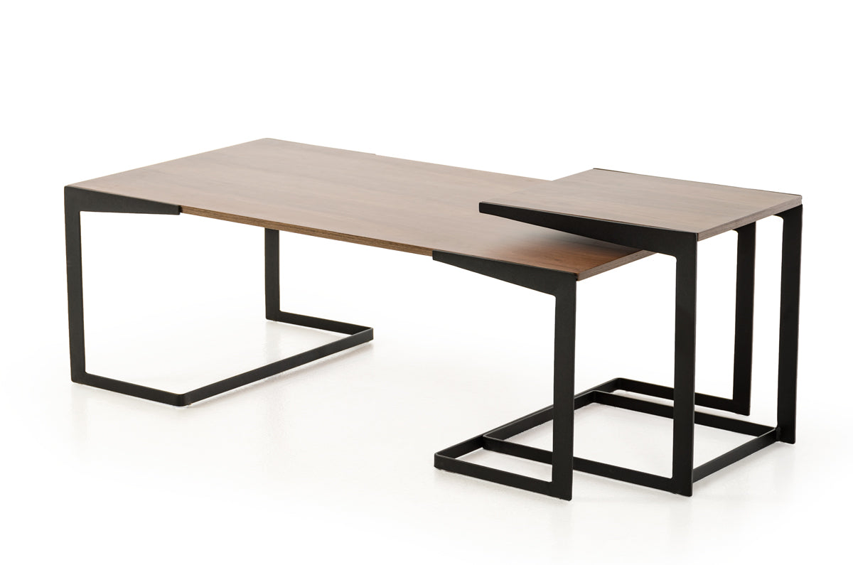 HomeRoots 16" Walnut Veneer and Metal Coffee Table