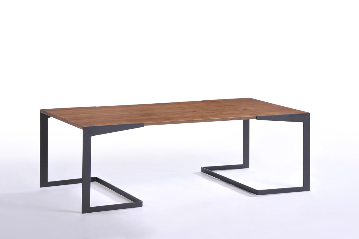 HomeRoots 16" Walnut Veneer and Metal Coffee Table