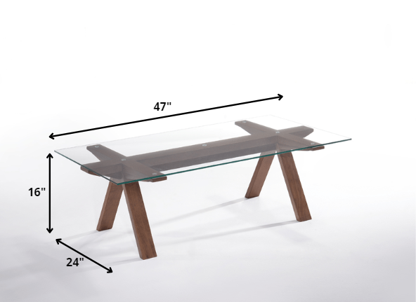 HomeRoots 16" Walnut Wood and Glass Coffee Table