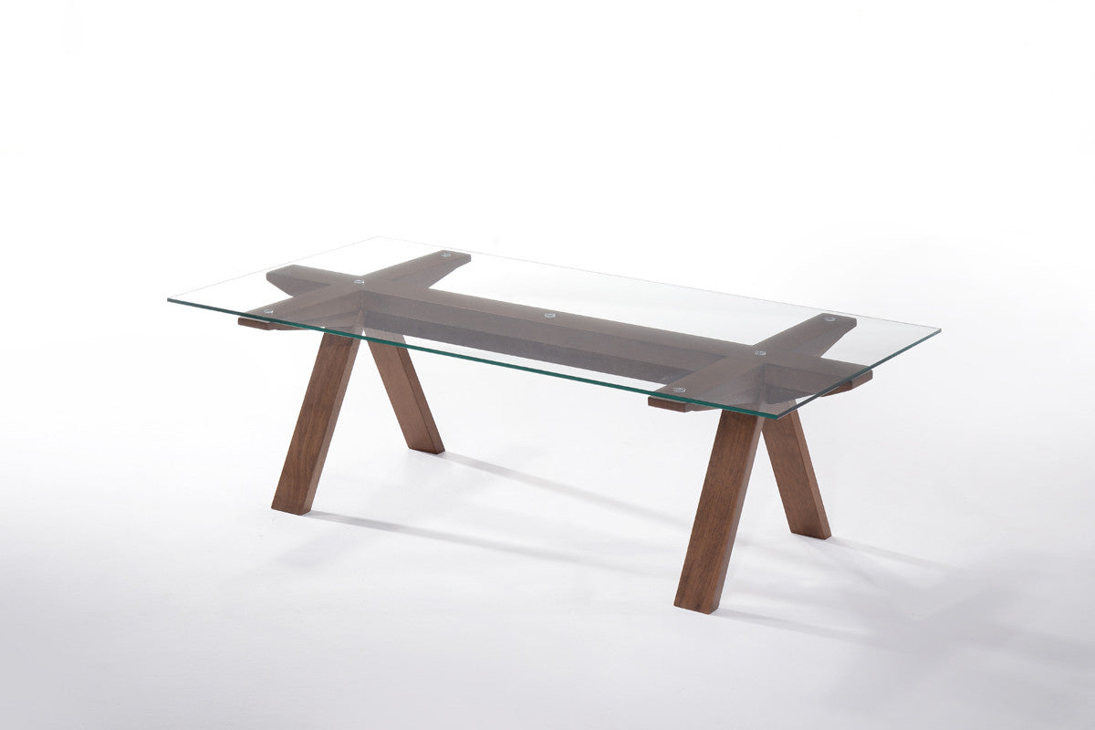 HomeRoots 16" Walnut Wood and Glass Coffee Table
