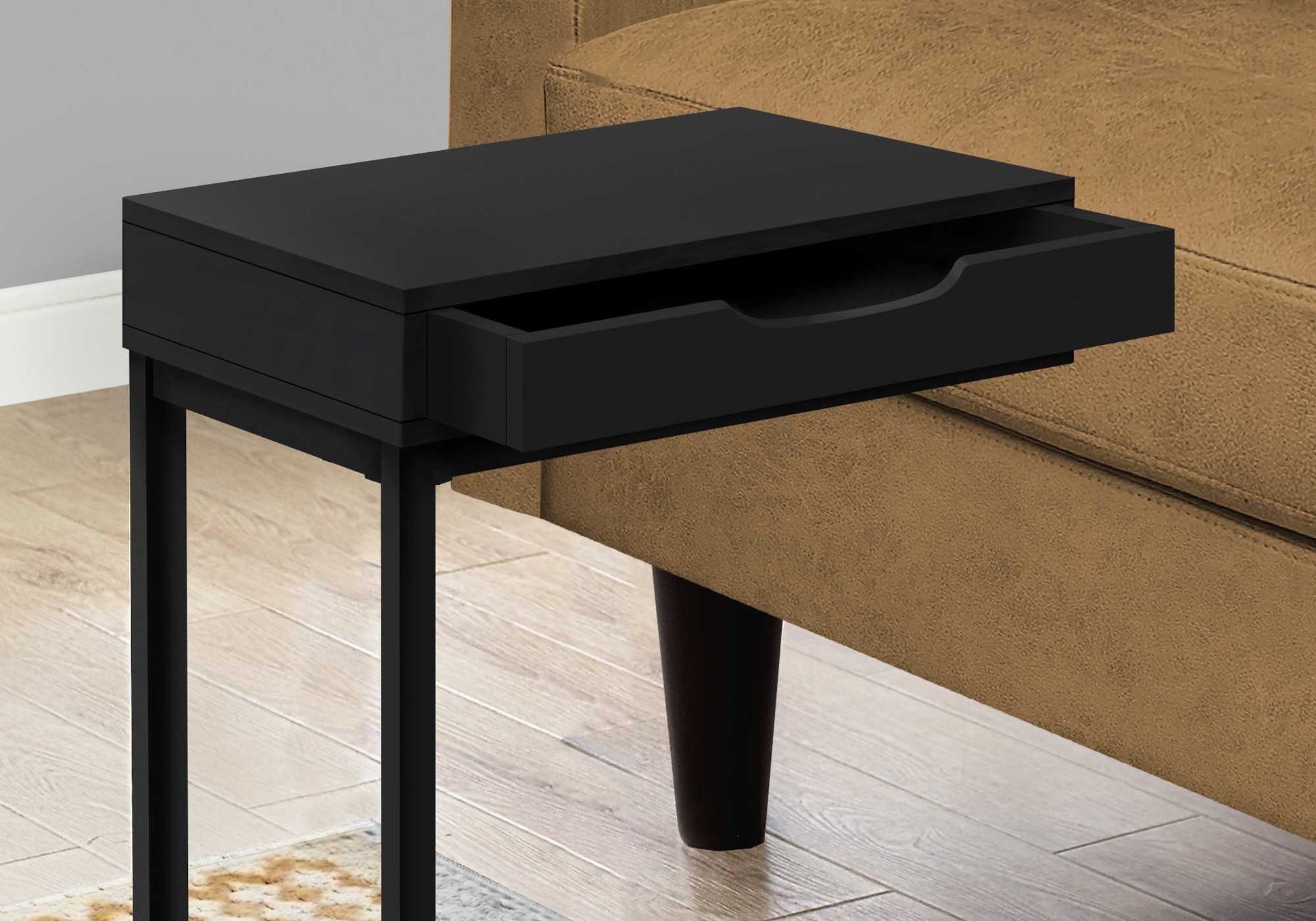 HomeRoots 16" x 10.25" x 24.5" Black Metal Accent Table With Drawer