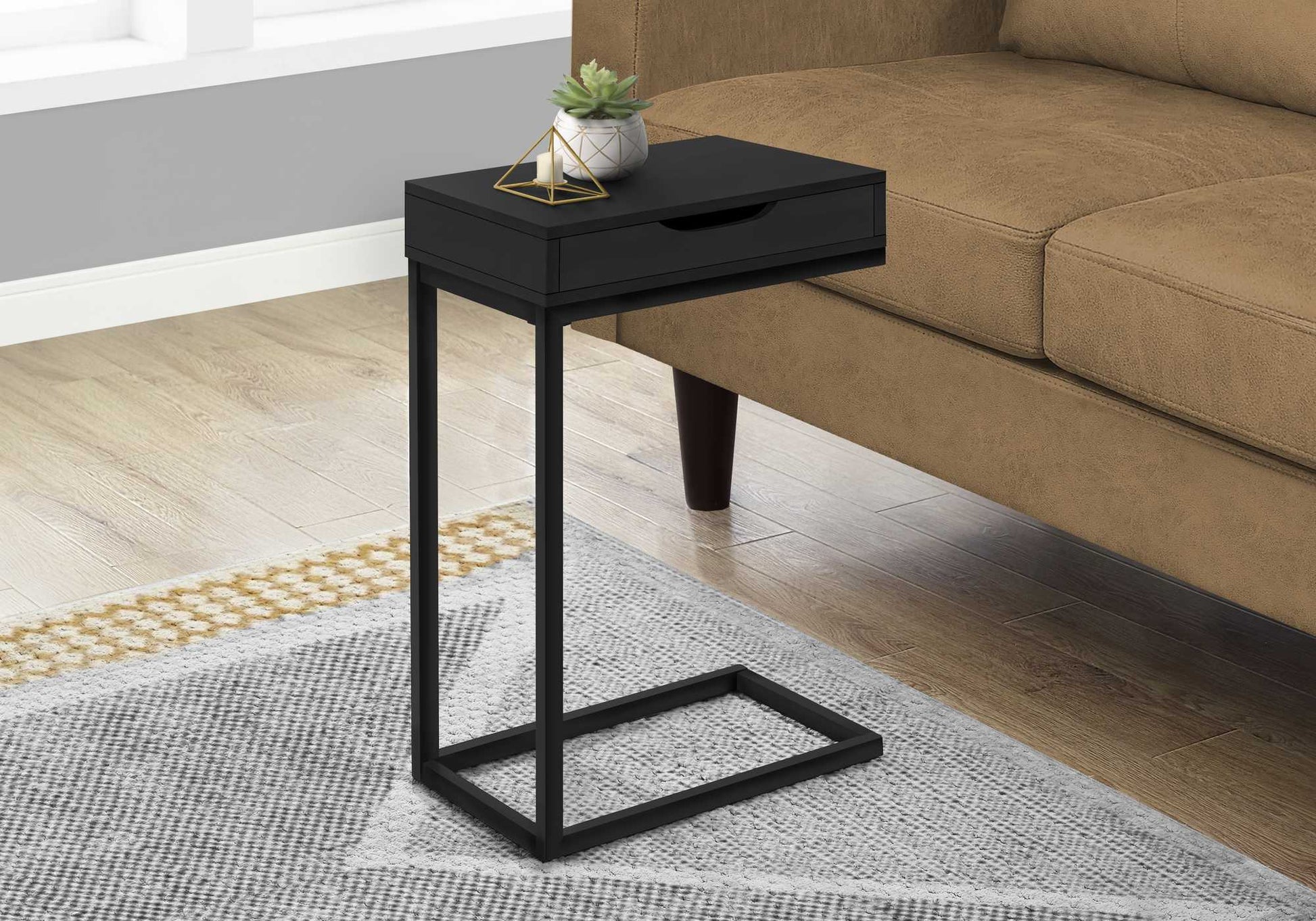 HomeRoots 16" x 10.25" x 24.5" Black Metal Accent Table With Drawer