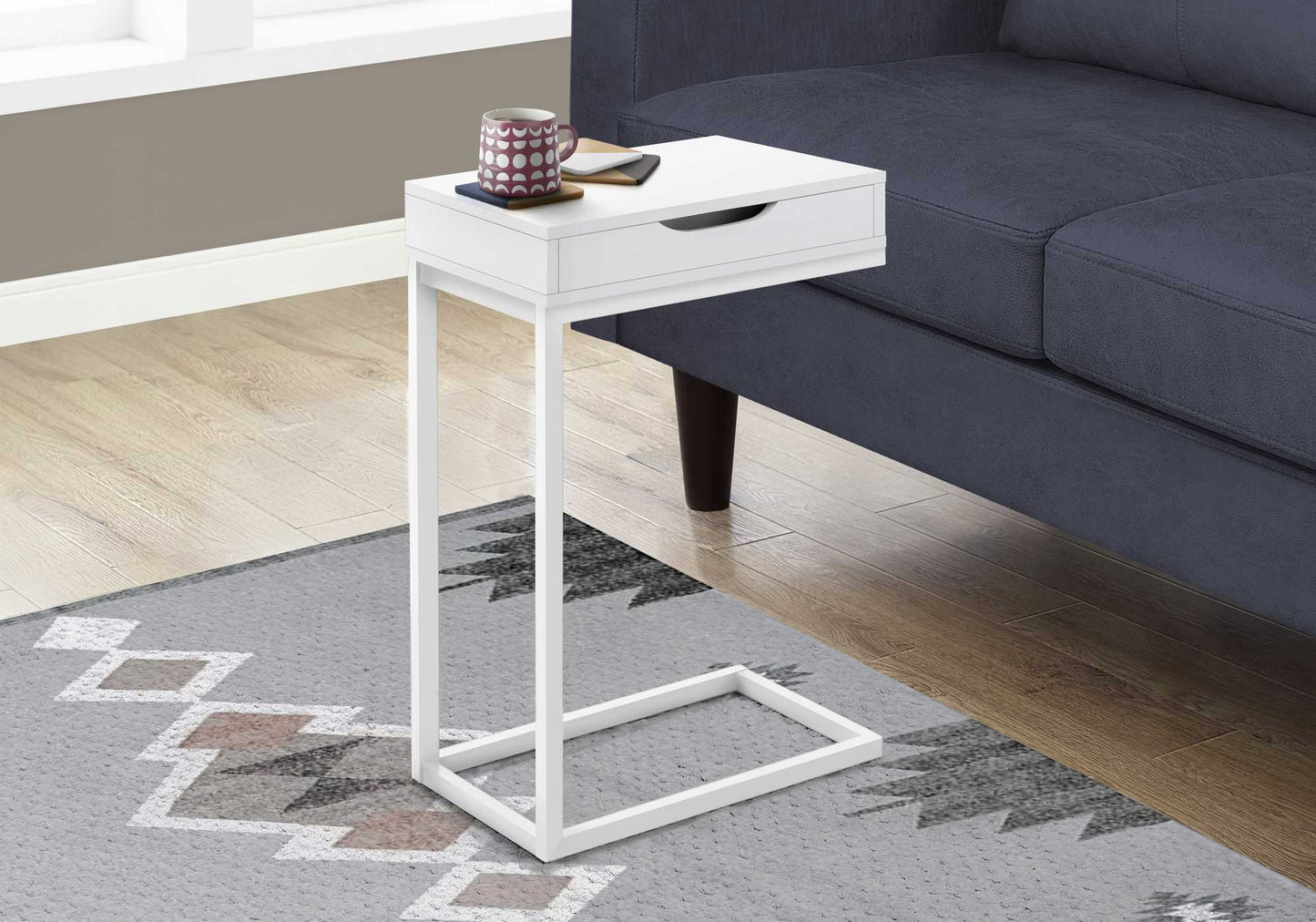 HomeRoots 16" x 10.25" x 24.5" White Metal Accent Table With Drawer
