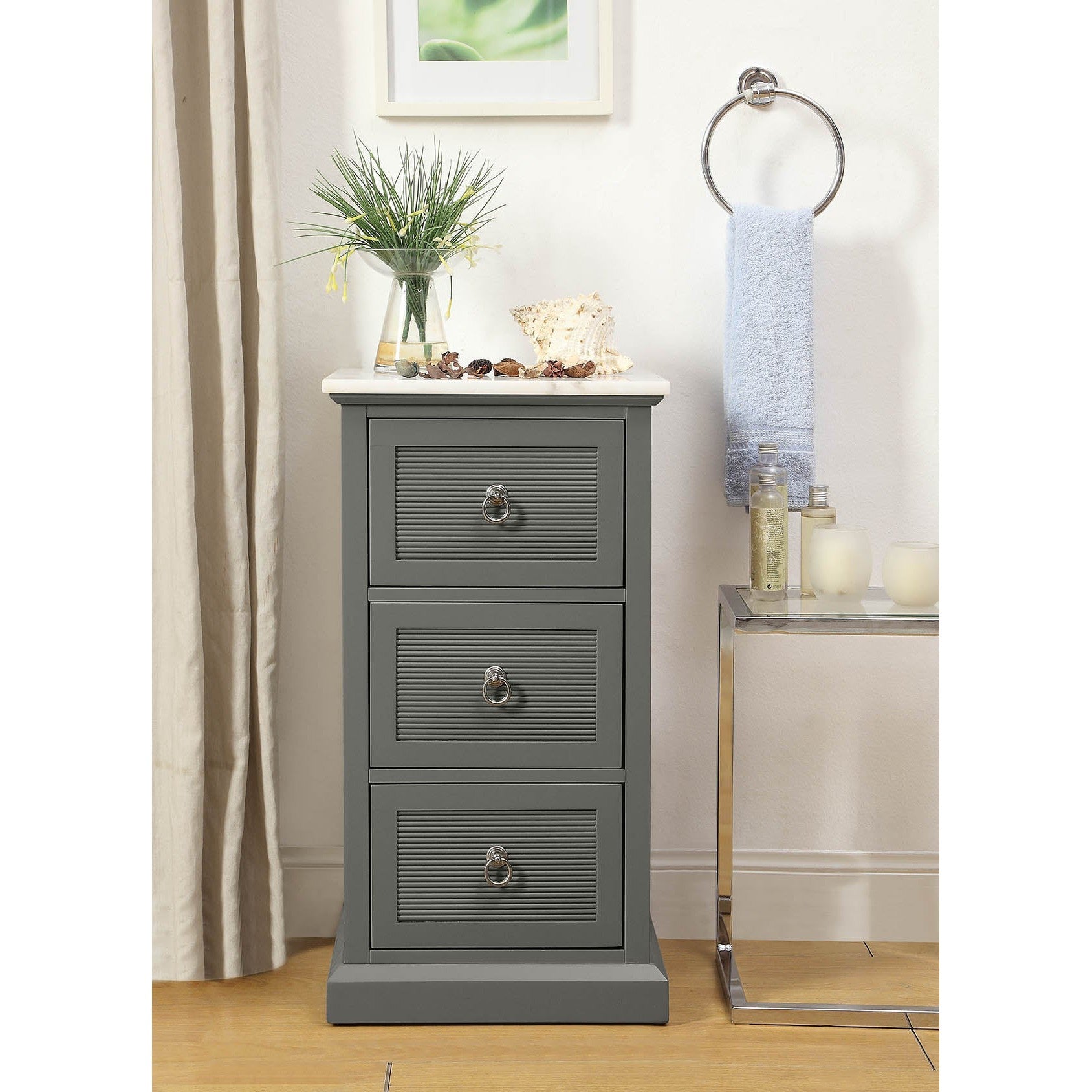 HomeRoots 16" x 13" x 30" MDF Cabinet In Grey