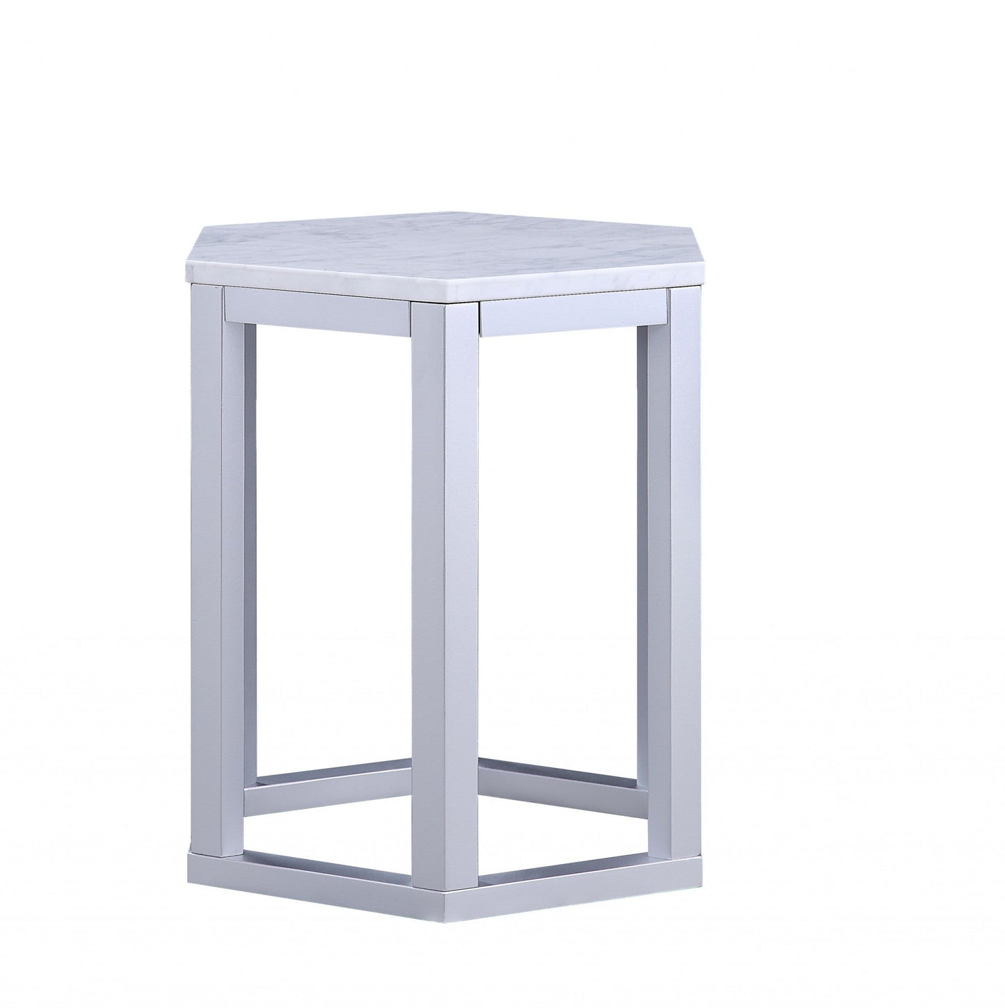 HomeRoots 16" x 18" x 20" 2-Piece End Table With Silver Marble Wood Finish