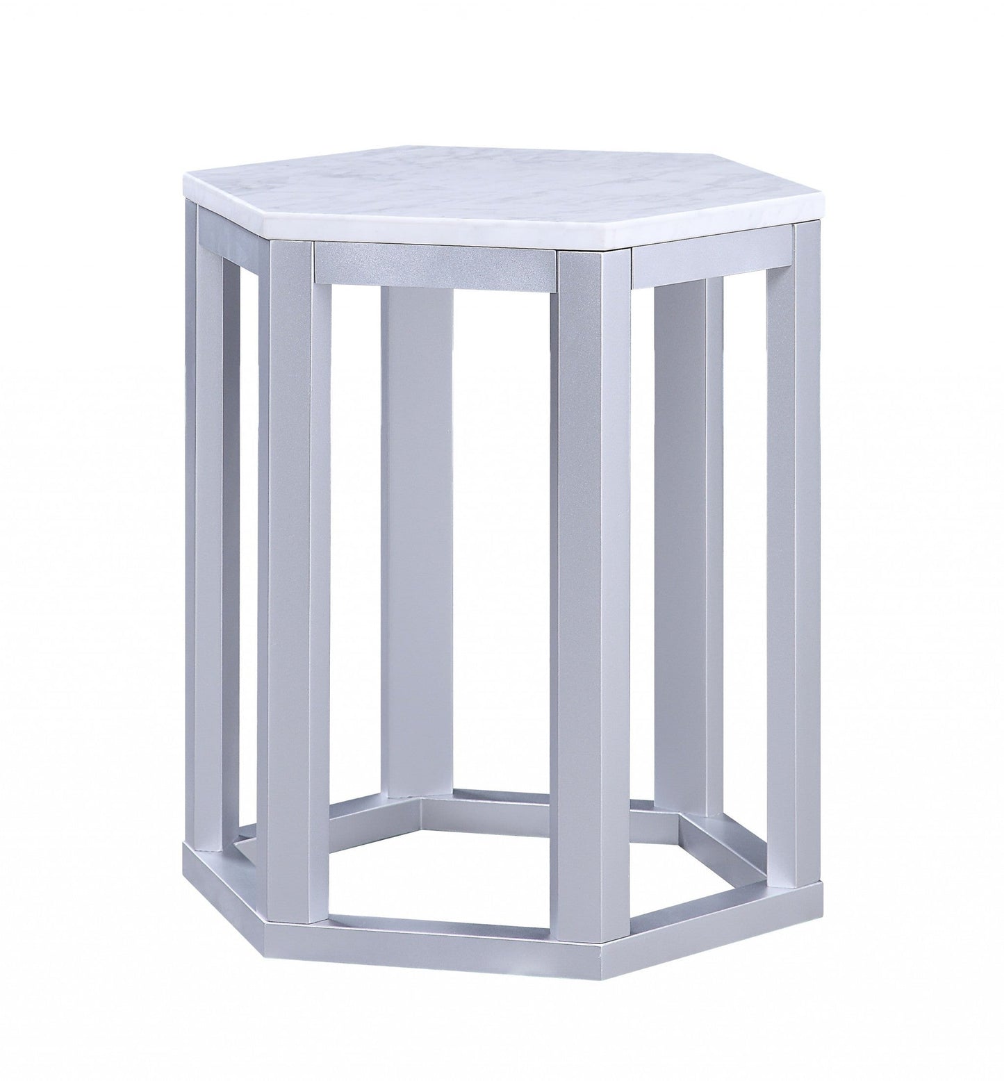 HomeRoots 16" x 18" x 20" 2-Piece End Table With Silver Marble Wood Finish