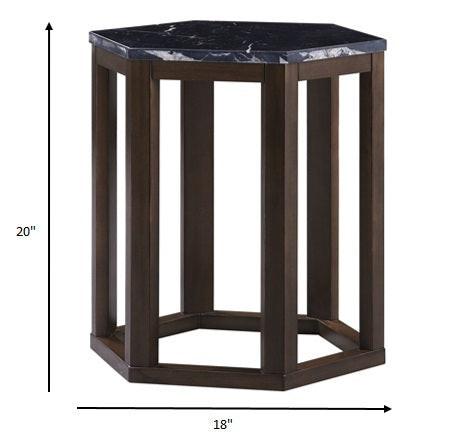 HomeRoots 16" x 18" x 20" 2-Piece End Table With Walnut Marble Wood Finish