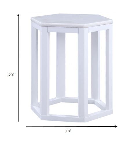 HomeRoots 16" x 18" x 20" 2-Piece End Table With White Marble Wood Finish