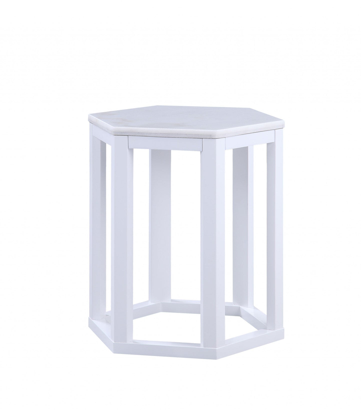 HomeRoots 16" x 18" x 20" 2-Piece End Table With White Marble Wood Finish