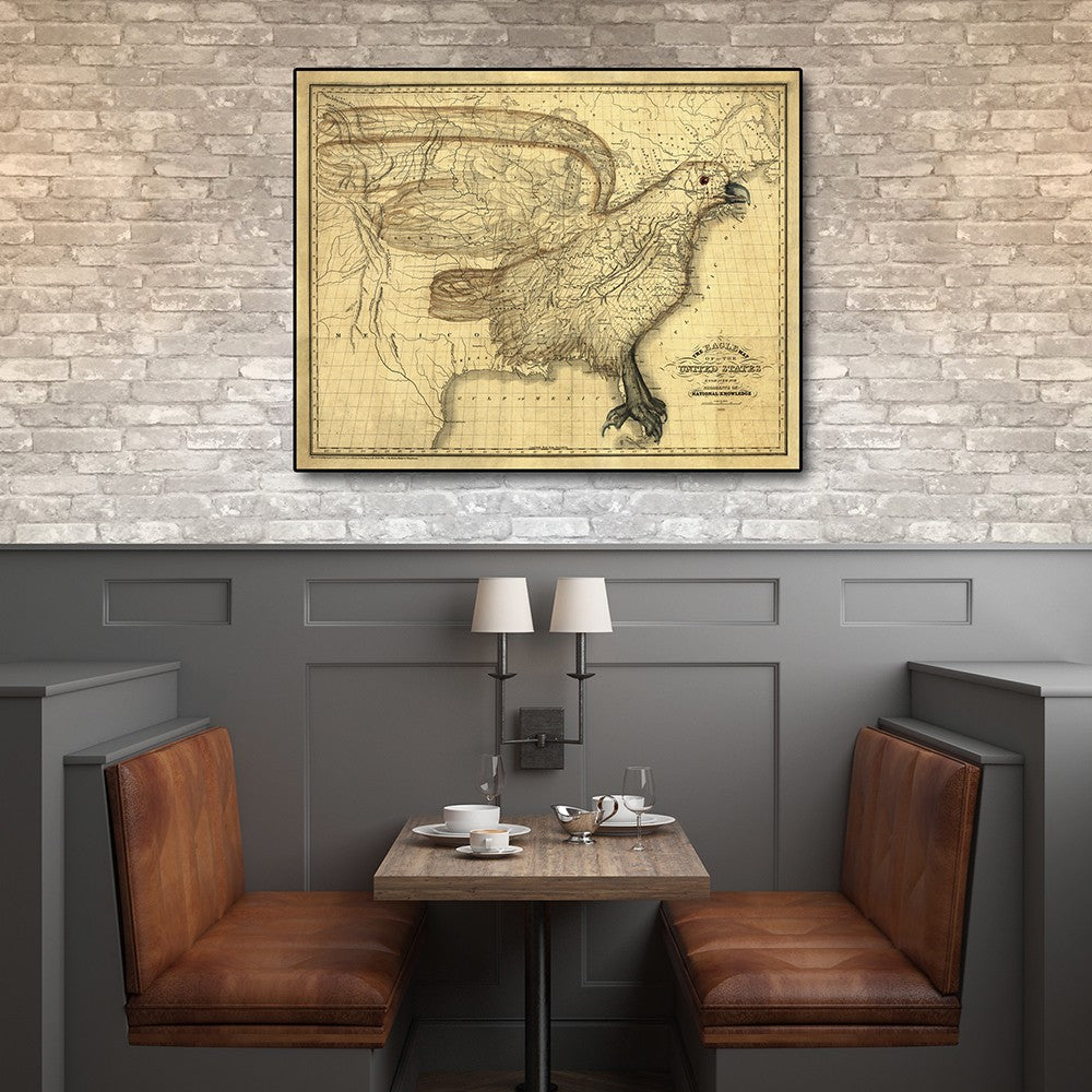 HomeRoots 16" x 20" Eagle Map of America c1833 Vintage Poster Wall Art