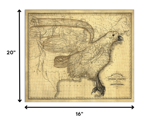 HomeRoots 16" x 20" Eagle Map of America c1833 Vintage Poster Wall Art
