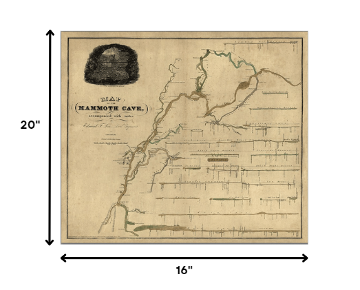 HomeRoots 16" x 20" Map of Kentucky Mammoth Cave Vintage Poster Wall Art