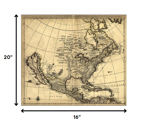HomeRoots 16" x 20" Map of North America c1685 Vintage Poster Wall Art